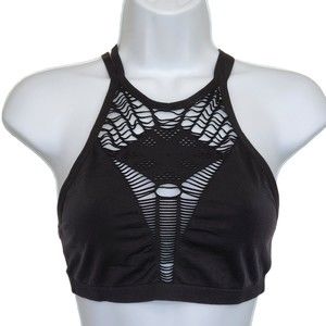 Cutout Bralette Seamless Croptop Black Medium to Large Halter High Neck Stretch